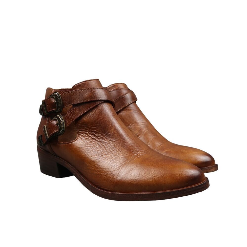 Frye Shoes Womens 7.5 Ankle Boot Ray Western Brown Leather Shootie Cutout Buckle